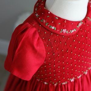 Girls Red Smocked Dress Size 3T Embroidery Luli & Me Short Sleeve